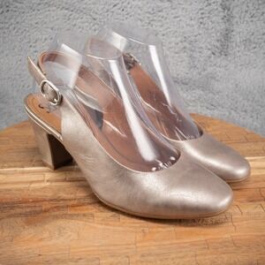 Sofft Lilly leather slingback pumps pewter silver comfort career y2k 80s 7.5 M